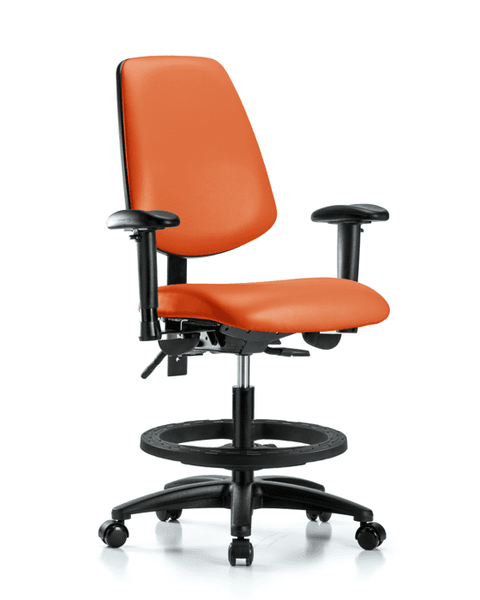 Vinyl Chair - Medium Bench Height with Medium Back, Seat Tilt, Adjustable Arms, Black Foot Ring, & Casters in Orange Kist Trailblazer Vinyl - VMBCH-MB-RG-T1-A1-BF-RC-8613