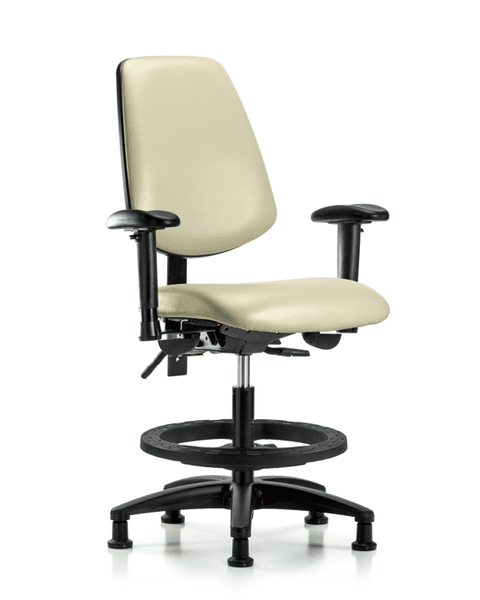 Vinyl Chair - Medium Bench Height with Medium Back, Seat Tilt, Adjustable Arms, Black Foot Ring, & Stationary Glides in Adobe White Trailblazer Vinyl - VMBCH-MB-RG-T1-A1-BF-RG-8501