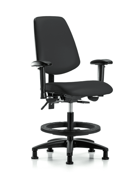 Vinyl Chair - Medium Bench Height with Medium Back, Seat Tilt, Adjustable Arms, Black Foot Ring, & Stationary Glides in Black Trailblazer Vinyl - VMBCH-MB-RG-T1-A1-BF-RG-8540