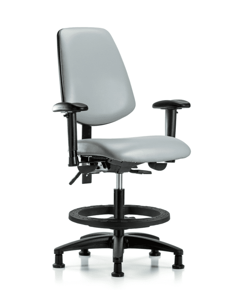 Vinyl Chair - Medium Bench Height with Medium Back, Seat Tilt, Adjustable Arms, Black Foot Ring, & Stationary Glides in Dove Trailblazer Vinyl - VMBCH-MB-RG-T1-A1-BF-RG-8567