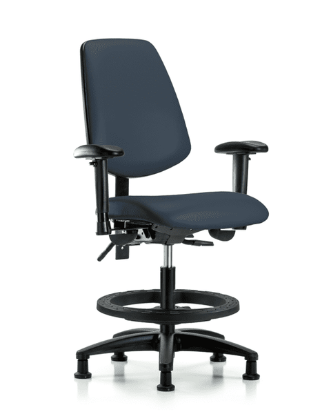 Vinyl Chair - Medium Bench Height with Medium Back, Seat Tilt, Adjustable Arms, Black Foot Ring, & Stationary Glides in Imperial Blue Trailblazer Vinyl - VMBCH-MB-RG-T1-A1-BF-RG-8582
