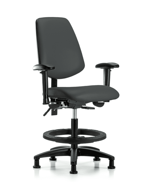 Vinyl Chair - Medium Bench Height with Medium Back, Seat Tilt, Adjustable Arms, Black Foot Ring, & Stationary Glides in Charcoal Trailblazer Vinyl - VMBCH-MB-RG-T1-A1-BF-RG-8605