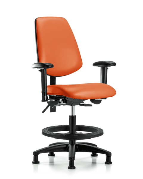 Vinyl Chair - Medium Bench Height with Medium Back, Seat Tilt, Adjustable Arms, Black Foot Ring, & Stationary Glides in Orange Kist Trailblazer Vinyl - VMBCH-MB-RG-T1-A1-BF-RG-8613