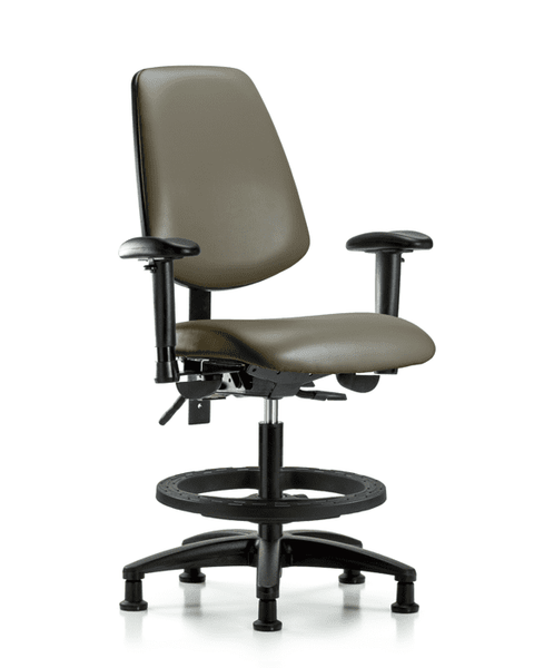 Vinyl Chair - Medium Bench Height with Medium Back, Seat Tilt, Adjustable Arms, Black Foot Ring, & Stationary Glides in Taupe Supernova Vinyl - VMBCH-MB-RG-T1-A1-BF-RG-8809