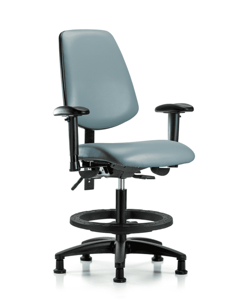 Vinyl Chair - Medium Bench Height with Medium Back, Seat Tilt, Adjustable Arms, Black Foot Ring, & Stationary Glides in Storm Supernova Vinyl - VMBCH-MB-RG-T1-A1-BF-RG-8822