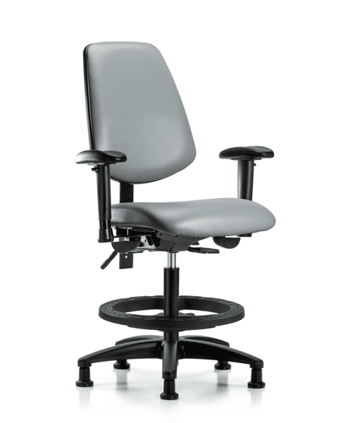 Vinyl Chair - Medium Bench Height with Medium Back, Seat Tilt, Adjustable Arms, Black Foot Ring, & Stationary Glides in Sterling Supernova Vinyl - VMBCH-MB-RG-T1-A1-BF-RG-8840