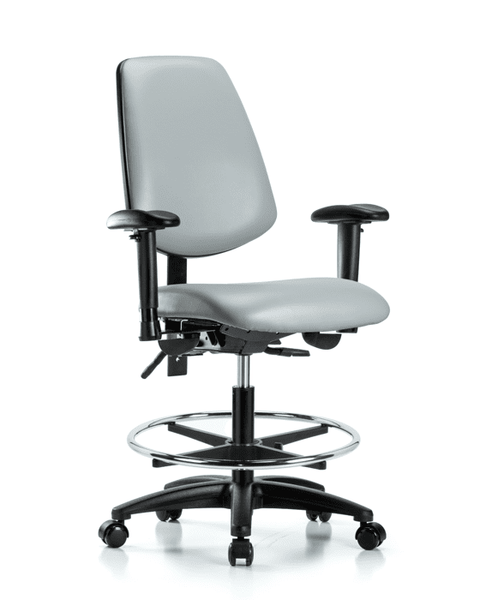 Vinyl Chair - Medium Bench Height with Medium Back, Seat Tilt, Adjustable Arms, Chrome Foot Ring, & Casters in Dove Trailblazer Vinyl - VMBCH-MB-RG-T1-A1-CF-RC-8567