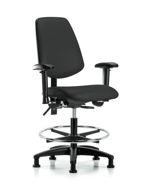Vinyl Chair - Medium Bench Height with Medium Back, Seat Tilt, Adjustable Arms, Chrome Foot Ring, & Stationary Glides in Black Trailblazer Vinyl - VMBCH-MB-RG-T1-A1-CF-RG-8540