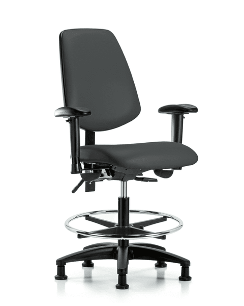 Vinyl Chair - Medium Bench Height with Medium Back, Seat Tilt, Adjustable Arms, Chrome Foot Ring, & Stationary Glides in Charcoal Trailblazer Vinyl - VMBCH-MB-RG-T1-A1-CF-RG-8605