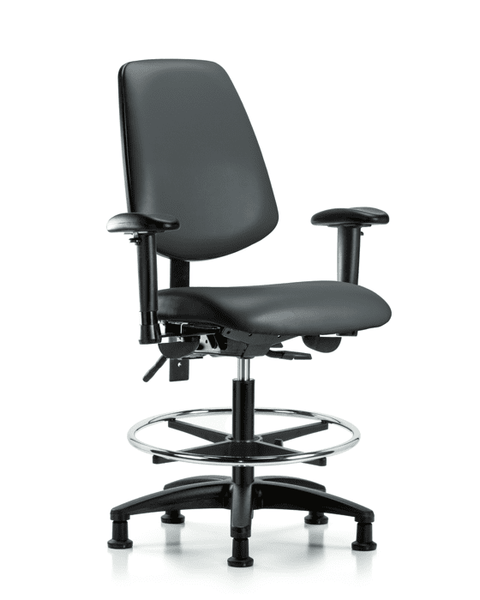 Vinyl Chair - Medium Bench Height with Medium Back, Seat Tilt, Adjustable Arms, Chrome Foot Ring, & Stationary Glides in Carbon Supernova Vinyl - VMBCH-MB-RG-T1-A1-CF-RG-8823