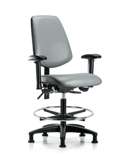 Vinyl Chair - Medium Bench Height with Medium Back, Seat Tilt, Adjustable Arms, Chrome Foot Ring, & Stationary Glides in Sterling Supernova Vinyl - VMBCH-MB-RG-T1-A1-CF-RG-8840