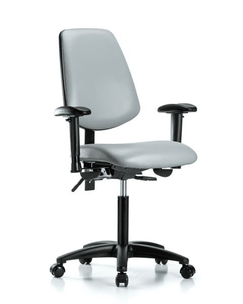 Vinyl Chair - Medium Bench Height with Medium Back, Seat Tilt, Adjustable Arms, & Casters in Dove Trailblazer Vinyl - VMBCH-MB-RG-T1-A1-NF-RC-8567