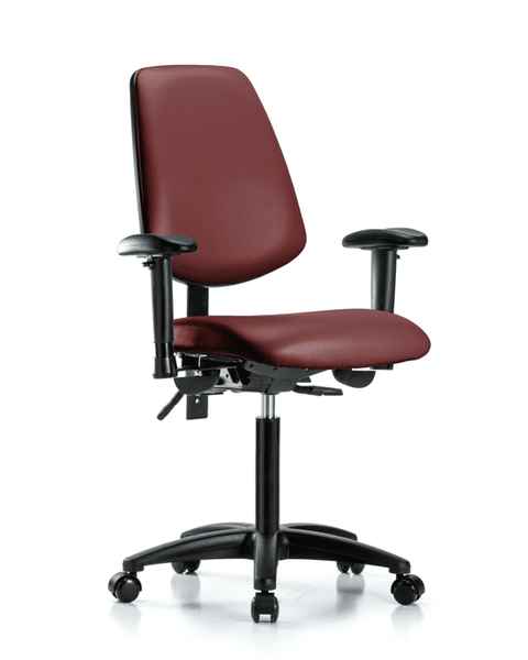 Vinyl Chair - Medium Bench Height with Medium Back, Seat Tilt, Adjustable Arms, & Casters in Borscht Supernova Vinyl - VMBCH-MB-RG-T1-A1-NF-RC-8815