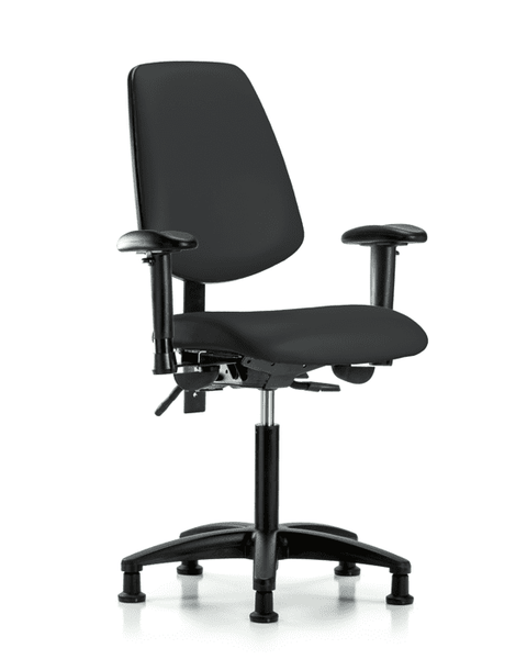 Vinyl Chair - Medium Bench Height with Medium Back, Seat Tilt, Adjustable Arms, & Stationary Glides in Black Trailblazer Vinyl - VMBCH-MB-RG-T1-A1-NF-RG-8540