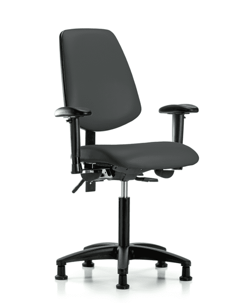 Vinyl Chair - Medium Bench Height with Medium Back, Seat Tilt, Adjustable Arms, & Stationary Glides in Charcoal Trailblazer Vinyl - VMBCH-MB-RG-T1-A1-NF-RG-8605