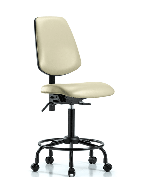 Vinyl Chair - Medium Bench Height with Round Tube Base, Medium Back, & Casters in Adobe White Trailblazer Vinyl - VMBCH-MB-RT-T0-A0-RC-8501