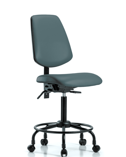 Vinyl Chair - Medium Bench Height with Round Tube Base, Medium Back, & Casters in Colonial Blue Trailblazer Vinyl - VMBCH-MB-RT-T0-A0-RC-8546