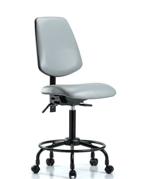 Vinyl Chair - Medium Bench Height with Round Tube Base, Medium Back, & Casters in Dove Trailblazer Vinyl - VMBCH-MB-RT-T0-A0-RC-8567