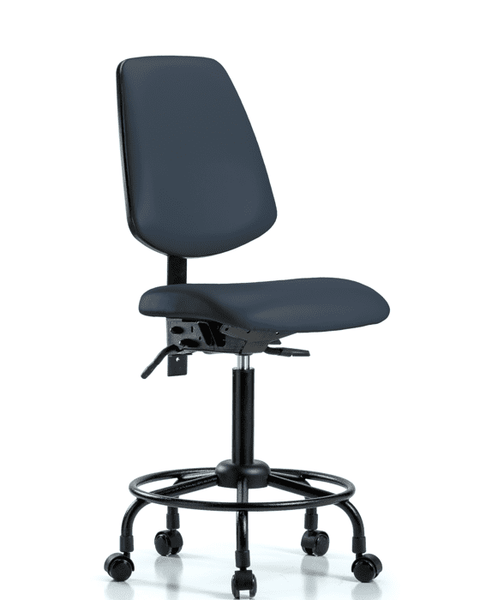Vinyl Chair - Medium Bench Height with Round Tube Base, Medium Back, & Casters in Imperial Blue Trailblazer Vinyl - VMBCH-MB-RT-T0-A0-RC-8582