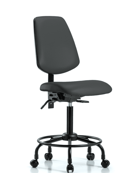 Vinyl Chair - Medium Bench Height with Round Tube Base, Medium Back, & Casters in Charcoal Trailblazer Vinyl - VMBCH-MB-RT-T0-A0-RC-8605