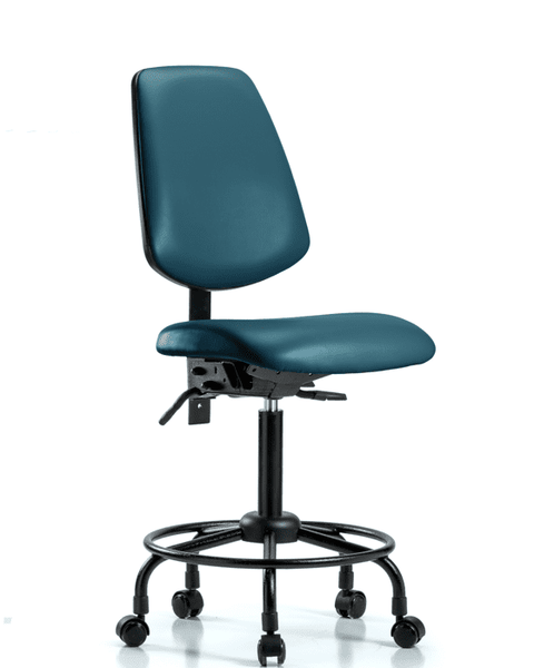 Vinyl Chair - Medium Bench Height with Round Tube Base, Medium Back, & Casters in Marine Blue Supernova Vinyl - VMBCH-MB-RT-T0-A0-RC-8801