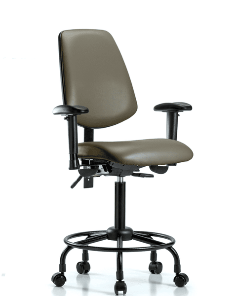 Vinyl Chair - Medium Bench Height with Round Tube Base, Medium Back, Adjustable Arms, & Casters in Taupe Supernova Vinyl - VMBCH-MB-RT-T0-A1-RC-8809