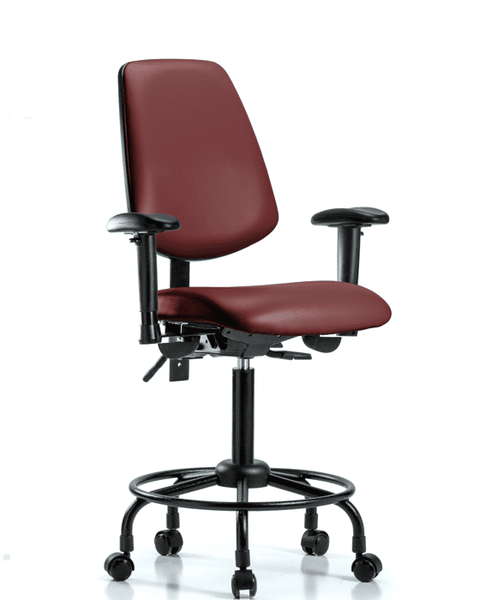 Vinyl Chair - Medium Bench Height with Round Tube Base, Medium Back, Adjustable Arms, & Casters in Borscht Supernova Vinyl - VMBCH-MB-RT-T0-A1-RC-8815