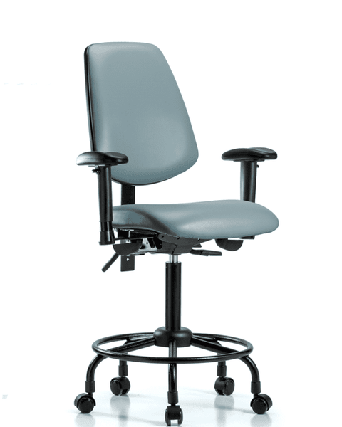 Vinyl Chair - Medium Bench Height with Round Tube Base, Medium Back, Adjustable Arms, & Casters in Storm Supernova Vinyl - VMBCH-MB-RT-T0-A1-RC-8822