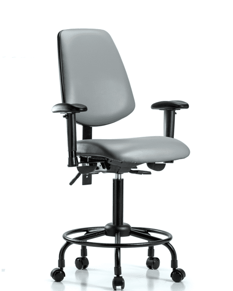 Vinyl Chair - Medium Bench Height with Round Tube Base, Medium Back, Adjustable Arms, & Casters in Sterling Supernova Vinyl - VMBCH-MB-RT-T0-A1-RC-8840