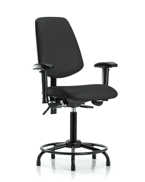 Vinyl Chair - Medium Bench Height with Round Tube Base, Medium Back, Adjustable Arms, & Stationary Glides in Black Trailblazer Vinyl - VMBCH-MB-RT-T0-A1-RG-8540
