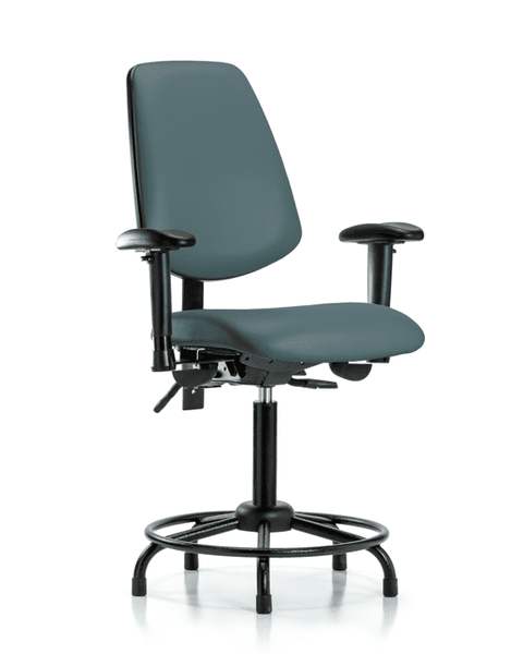 Vinyl Chair - Medium Bench Height with Round Tube Base, Medium Back, Adjustable Arms, & Stationary Glides in Colonial Blue Trailblazer Vinyl - VMBCH-MB-RT-T0-A1-RG-8546