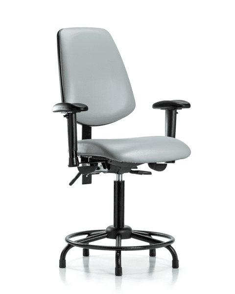 Vinyl Chair - Medium Bench Height with Round Tube Base, Medium Back, Adjustable Arms, & Stationary Glides in Dove Trailblazer Vinyl - VMBCH-MB-RT-T0-A1-RG-8567