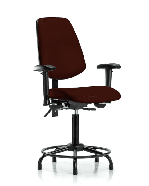 Vinyl Chair - Medium Bench Height with Round Tube Base, Medium Back, Adjustable Arms, & Stationary Glides in Burgundy Trailblazer Vinyl - VMBCH-MB-RT-T0-A1-RG-8569