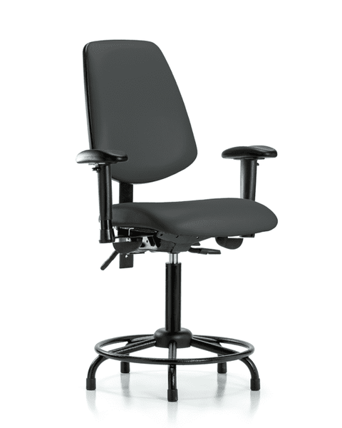 Vinyl Chair - Medium Bench Height with Round Tube Base, Medium Back, Adjustable Arms, & Stationary Glides in Charcoal Trailblazer Vinyl - VMBCH-MB-RT-T0-A1-RG-8605