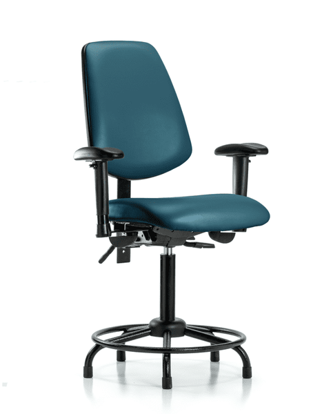 Vinyl Chair - Medium Bench Height with Round Tube Base, Medium Back, Adjustable Arms, & Stationary Glides in Marine Blue Supernova Vinyl - VMBCH-MB-RT-T0-A1-RG-8801