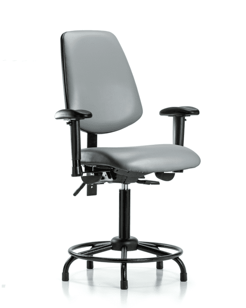Vinyl Chair - Medium Bench Height with Round Tube Base, Medium Back, Adjustable Arms, & Stationary Glides in Sterling Supernova Vinyl - VMBCH-MB-RT-T0-A1-RG-8840