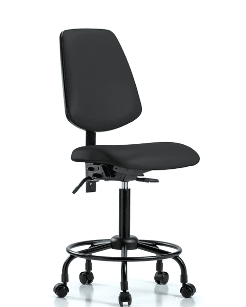 Vinyl Chair - Medium Bench Height with Round Tube Base, Medium Back, Seat Tilt, & Casters in Black Trailblazer Vinyl - VMBCH-MB-RT-T1-A0-RC-8540