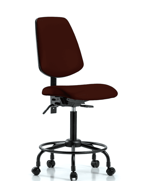 Vinyl Chair - Medium Bench Height with Round Tube Base, Medium Back, Seat Tilt, & Casters in Burgundy Trailblazer Vinyl - VMBCH-MB-RT-T1-A0-RC-8569