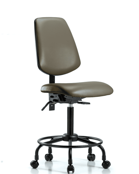 Vinyl Chair - Medium Bench Height with Round Tube Base, Medium Back, Seat Tilt, & Casters in Taupe Supernova Vinyl - VMBCH-MB-RT-T1-A0-RC-8809