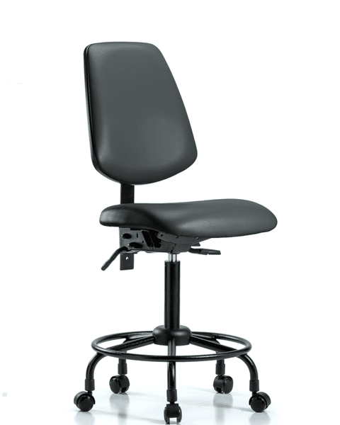 Vinyl Chair - Medium Bench Height with Round Tube Base, Medium Back, Seat Tilt, & Casters in Carbon Supernova Vinyl - VMBCH-MB-RT-T1-A0-RC-8823