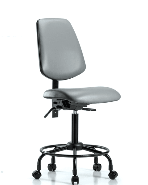 Vinyl Chair - Medium Bench Height with Round Tube Base, Medium Back, Seat Tilt, & Casters in Sterling Supernova Vinyl - VMBCH-MB-RT-T1-A0-RC-8840