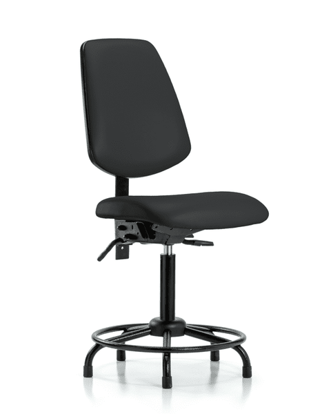 Vinyl Chair - Medium Bench Height with Round Tube Base, Medium Back, Seat Tilt, & Stationary Glides in Black Trailblazer Vinyl - VMBCH-MB-RT-T1-A0-RG-8540