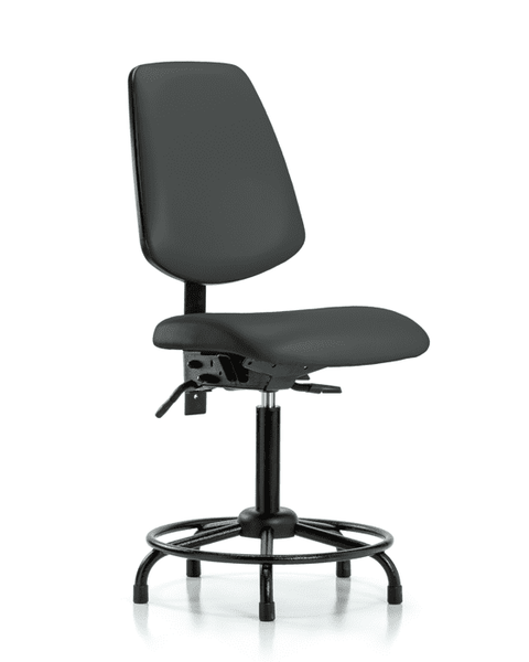 Vinyl Chair - Medium Bench Height with Round Tube Base, Medium Back, Seat Tilt, & Stationary Glides in Charcoal Trailblazer Vinyl - VMBCH-MB-RT-T1-A0-RG-8605