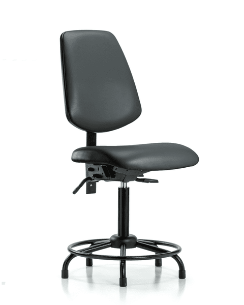 Vinyl Chair - Medium Bench Height with Round Tube Base, Medium Back, Seat Tilt, & Stationary Glides in Carbon Supernova Vinyl - VMBCH-MB-RT-T1-A0-RG-8823