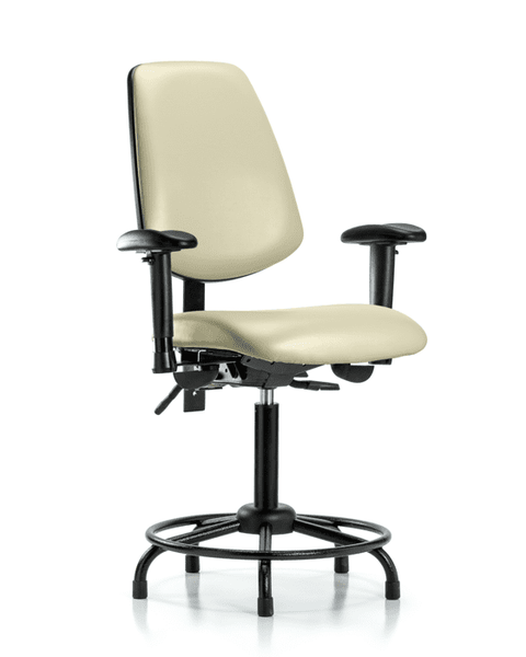 Vinyl Chair - Medium Bench Height with Round Tube Base, Medium Back, Seat Tilt, Adjustable Arms, & Stationary Glides in Adobe White Trailblazer Vinyl - VMBCH-MB-RT-T1-A1-RG-8501