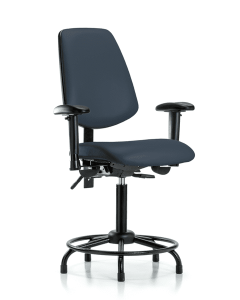 Vinyl Chair - Medium Bench Height with Round Tube Base, Medium Back, Seat Tilt, Adjustable Arms, & Stationary Glides in Imperial Blue Trailblazer Vinyl - VMBCH-MB-RT-T1-A1-RG-8582