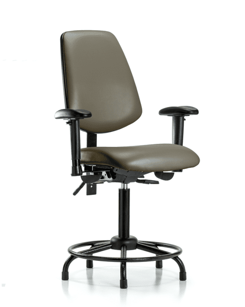 Vinyl Chair - Medium Bench Height with Round Tube Base, Medium Back, Seat Tilt, Adjustable Arms, & Stationary Glides in Taupe Supernova Vinyl - VMBCH-MB-RT-T1-A1-RG-8809