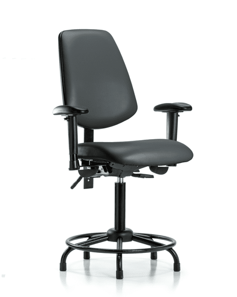 Vinyl Chair - Medium Bench Height with Round Tube Base, Medium Back, Seat Tilt, Adjustable Arms, & Stationary Glides in Carbon Supernova Vinyl - VMBCH-MB-RT-T1-A1-RG-8823