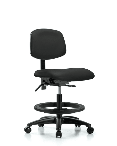 Vinyl Chair - Medium Bench Height with Black Foot Ring & Casters in Black Trailblazer Vinyl - VMBCH-RG-T0-A0-BF-RC-8540