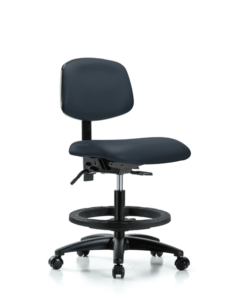 Vinyl Chair - Medium Bench Height with Black Foot Ring & Casters in Imperial Blue Trailblazer Vinyl - VMBCH-RG-T0-A0-BF-RC-8582